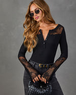 Morning Espresso Lace Trim Henley Top