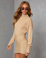 Taupe % Campfire Cocoa Turtleneck Mini Sweater  Dress-3