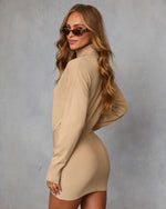 Taupe % Campfire Cocoa Turtleneck Mini Sweater  Dress-4