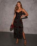 Black % Renay Floral Burnout Velvet Midi Dress-1