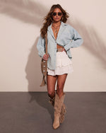 Wander West Denim Button Down Top