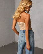 Taupe % Jazlynn Strapless Ruched Cutout Bodysuit-4