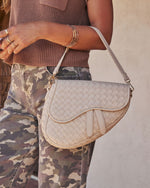 Oatmilk % Kalila Faux Leather Woven Saddle Bag-2