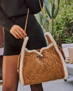 Rhonda Faux Suede Sherpa Trim Shoulder Bag