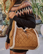 Rhonda Faux Suede Sherpa Trim Shoulder Bag