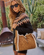 Rhonda Faux Suede Sherpa Trim Shoulder Bag
