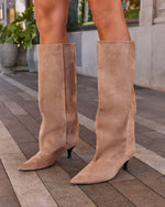 Muse Faux Suede Wide Leg Kitten Heel Boots