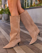 Muse Faux Suede Wide Leg Kitten Heel Boots
