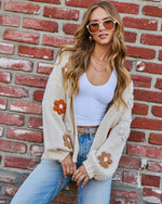 Beige % Fallen Daisy Oversized Knit Cardigan-2