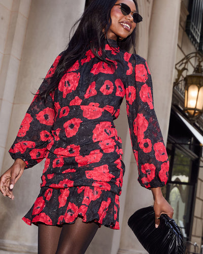 knee length dresses for ladies Silk Night Ruched Floral Mini Dress – VICI