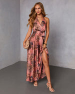 Garden Toast Halter Maxi Dress