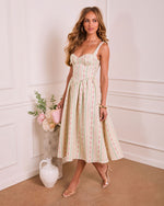 Sunlit Willow Floral Sweetheart Midi Dress