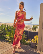 Orange Floral % Modern Day Glam Printed One Shoulder Asymmetrical Maxi Dress-3