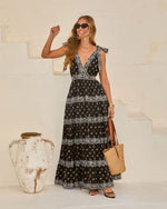 Black Print % Manda Fit And Flare Paisley Maxi Dress-6