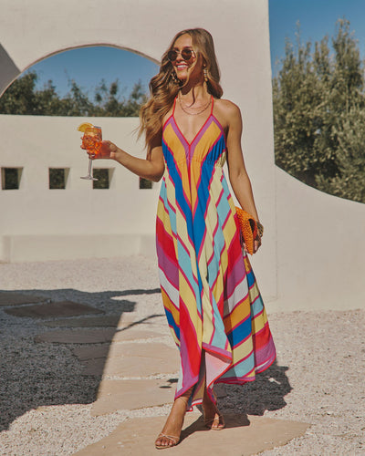 Grasse Border Print Maxi Dress in Blue