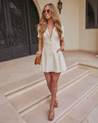 Soft Tailored Pleated Mini Shirt Dress