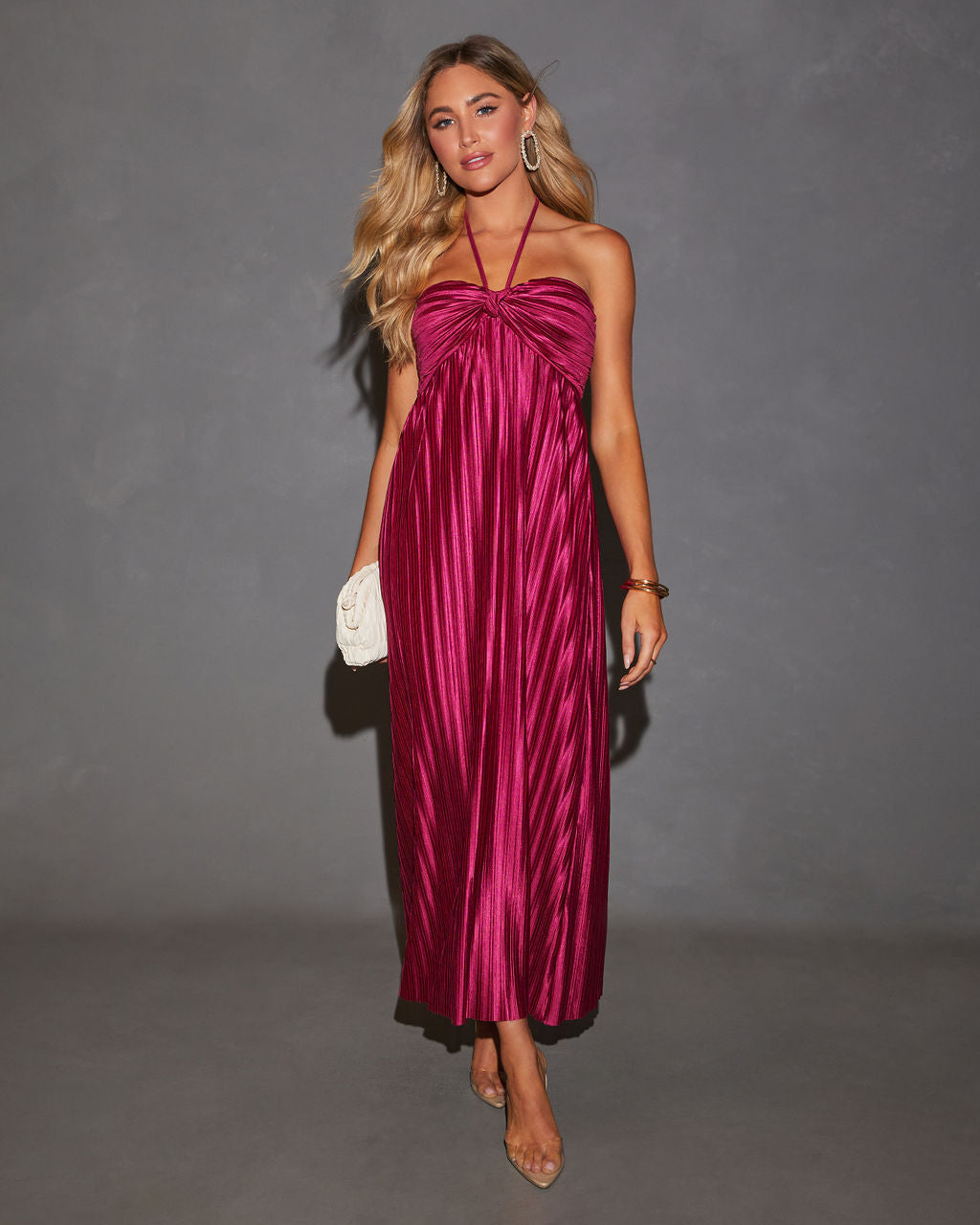 raise a toast satin plisse halter maxi dress in Emerald Melody plisse