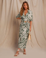Palm Printed % Kaanapali Linen Blend Palm Printed Wrap Midi Skirt-1