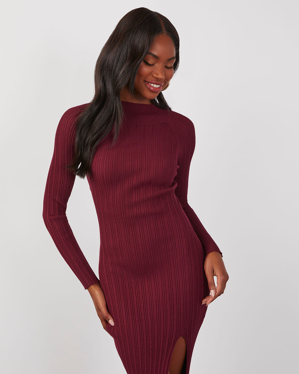 Thankful Soul Ribbed Mock Neck Midi Dress VICI Thankful Soul Ribbed Mock Neck Midi Dress VICI