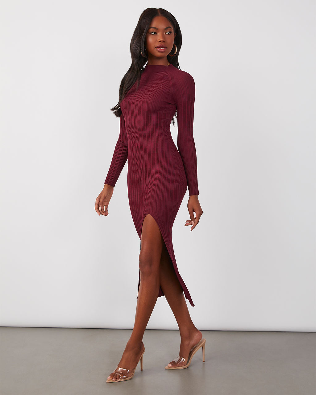 Thankful Soul Ribbed Mock Neck Midi Dress VICI Thankful Soul Ribbed Mock Neck Midi Dress VICI
