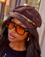 Korey Faux Suede Buckle Band Newsboy Cap