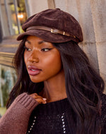 Korey Faux Suede Buckle Band Newsboy Cap