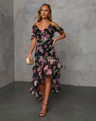 Black Multi % Chelsea Off The Shoulder Ruffle Maxi Dress-6