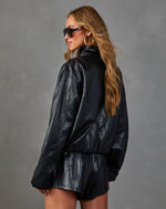 Sharp Romance Vegan Leather Funnel Neck Jacket