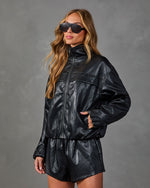 Sharp Romance Vegan Leather Funnel Neck Jacket