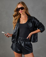 Sharp Romance Vegan Leather Funnel Neck Jacket