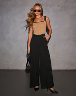 Taupe/Black % On The Rise Contrast Scallop Trim Tank-6