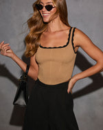 Taupe/Black % On The Rise Contrast Scallop Trim Tank-1