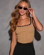 Taupe/Black % On The Rise Contrast Scallop Trim Tank-5