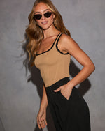 Taupe/Black % On The Rise Contrast Scallop Trim Tank-3
