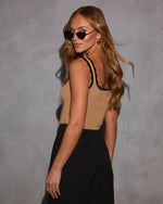 Taupe/Black % On The Rise Contrast Scallop Trim Tank-4