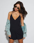 Black % Makenna Ribbed Pocketed Romper-1