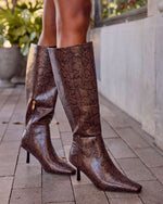 Matira Embossed Snake Print Vegan Leather Knee High Boots