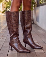 Matira Embossed Snake Print Vegan Leather Knee High Boots