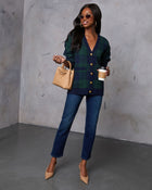 Green Multi % Fall Foliage Plaid Button Down Cardigan-7