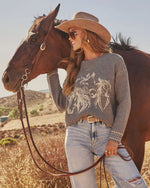 Charcoal % Stable Standard Horse Motif Sweater-3