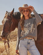 Charcoal % Stable Standard Horse Motif Sweater-5