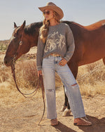 Charcoal % Stable Standard Horse Motif Sweater-2