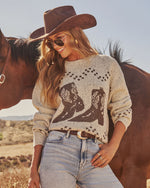 Canyon Prairie Cowboy Boot Motif Sweater