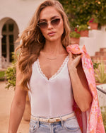 White % Glow Return Satin Lace Trim Tank Top-1