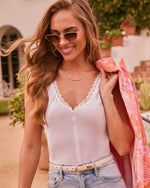 White % Glow Return Satin Lace Trim Tank Top-5