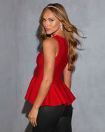Red % Angelle Textured Peplum Top-4
