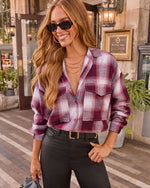 Petaluma Cotton Blend Plaid Button Down Top