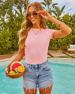 Pink/Orange % Soft Living Contrast Trim Short Sleeve Top-5