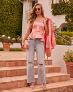 Bloom Bright Strapless Botanical Jacquard Peplum Top