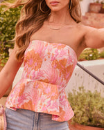 Bloom Bright Strapless Botanical Jacquard Peplum Top